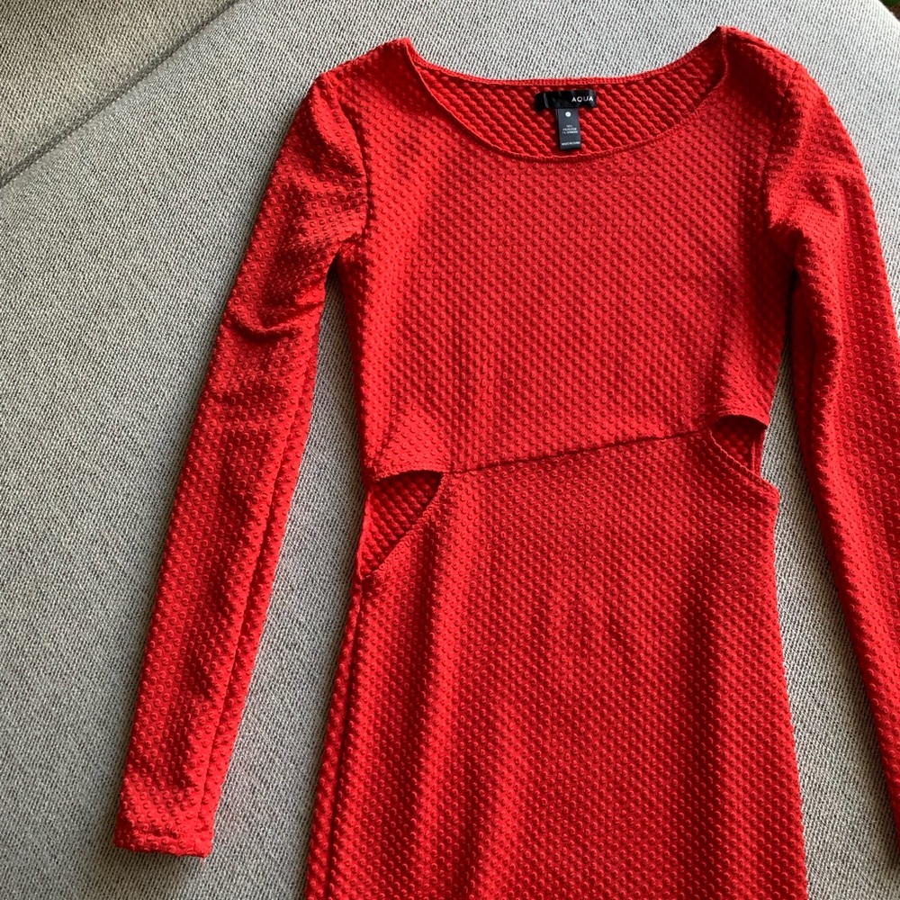 NWT AQUA Red Long Sleeve Cutout Midi Dress XS